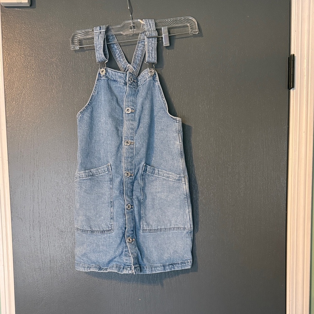 H&M Light Blue Denim Button-Front Overall Dress